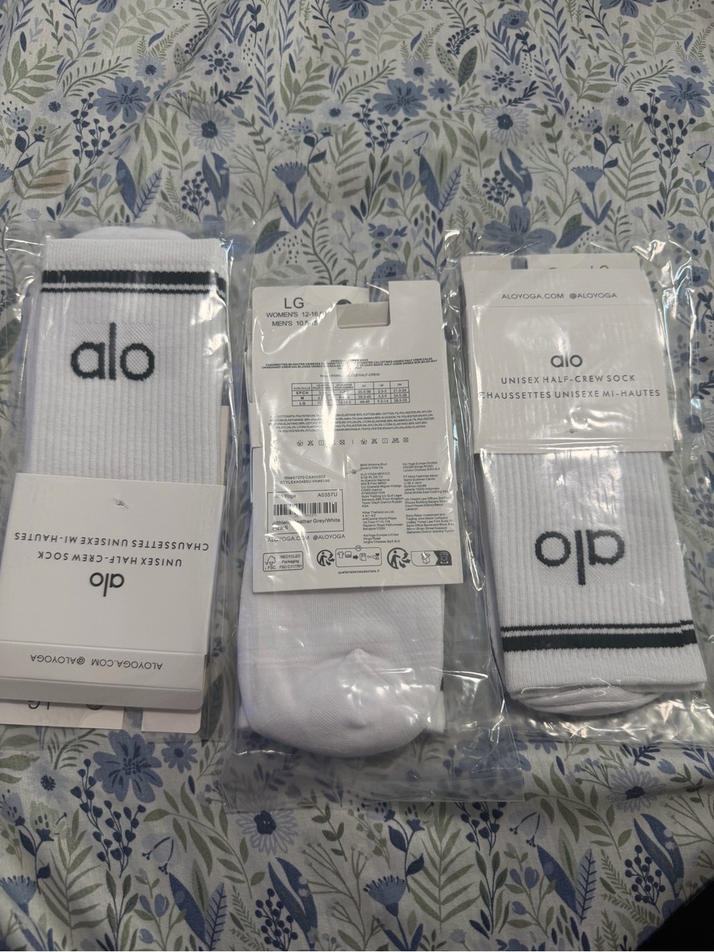 LG White Athletic Crew Socks with Black Logo and Stripes - 3 Pack